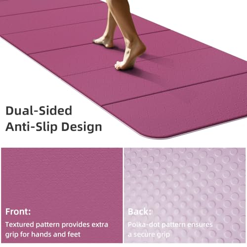 HAHE Extra Wide Folding Exercise Mat 75"x40"x0.4" TPE Fitness Mat - color: Deep Pink & Light Pink