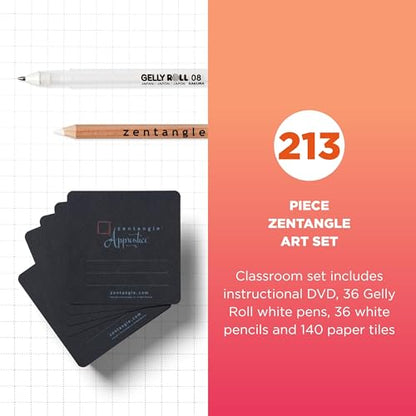 SAKURA 50008 Zentangle Apprentice Classroom Pack #2, Black | All-in-One Kit for Drawing, Relaxing, Meditative Patterns, Includes Gelly Roll and Micron Pens, White Pencil and Black Tiles - size: Apprentice Classroom Pack #2