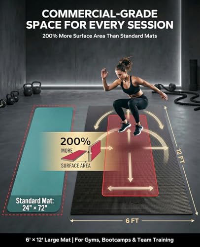 HAPBEAR Large Exercise Mat-6'x4'/7'x5'/6'x8'/6'x9'/6'x10'/6'x12'x 1/3"(8mm) - color: Black-high Density 12'×6'×⅓"