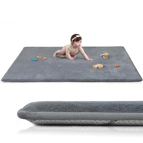 Extra Large 79"×158" Baby Play Mat for Floor,1.3" Thick Elasti Foam Playroom Mat for Toddler,Infant,Kids,Ultra Soft Velvet Classroom Rug,Non Slip Backing Safe for Crawling&Tummy Time（Dark Grey） - color: Dark Grey, size: 158"×79"×1.3"