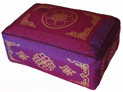 Meditation Cushion - Rectangular Zafu Buckwheat & Kapok Fill - color: Wheel of Dharma Magenta