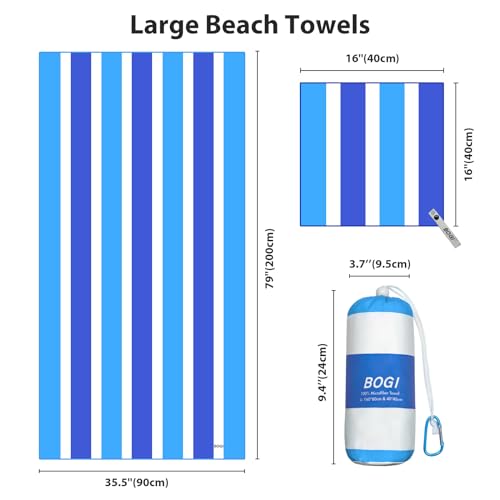 BOGI Microfiber Beach Towel Set for Travel Bath Beach Swim Gym Yoga（XL 79''x35.5''） - color: Light Blue & Blue, size: XL:79"x35.5" with 16"x16"