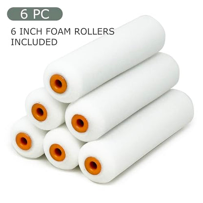 Allgala 6-Piece 6 inch Shedless Mini Foam Sponge Paint Roller Cover for Trim Wall Funiture Doors Etc - TH10385 - size: 6" Foam (Pack of 6)