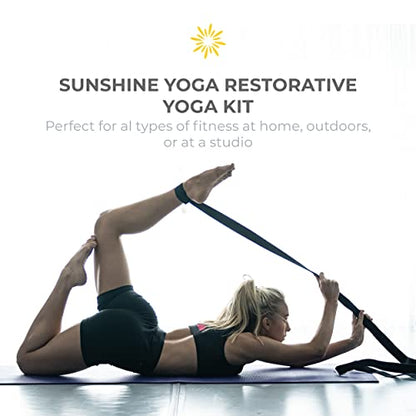 6 Piece Restorative Yoga Kit | Includes 1 Yoga Bolster (24"x12"x6"), 2 Blocks (4"x6"x 9"), 1 6ft D-Ring Strap, 1 Mexican Blanket, 1 Unscented Eye Pillow - color: Oceanside