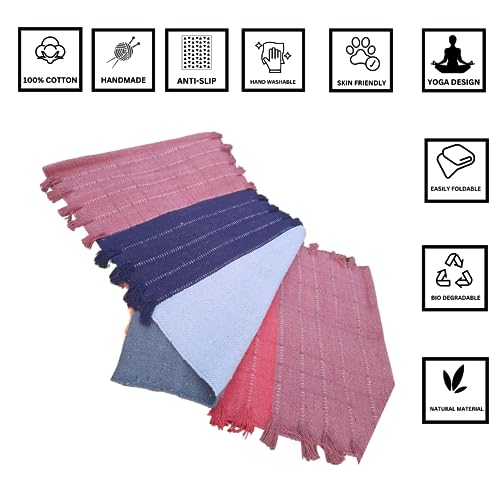 Jaipur art & Rugs Cotton Yoga Mat - Eco-Friendly Hand-Woven Rug - Non Slip & Thick (24”x72”x5mm) for Everyday Fitness at Home - Comfortable Extra-Long - color: Multi-7