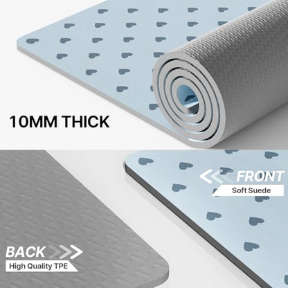 ILILI Suede TPE Yoga Mat, 10mm Thick, 76" x 28" Extra Long with Strap - color: Blue