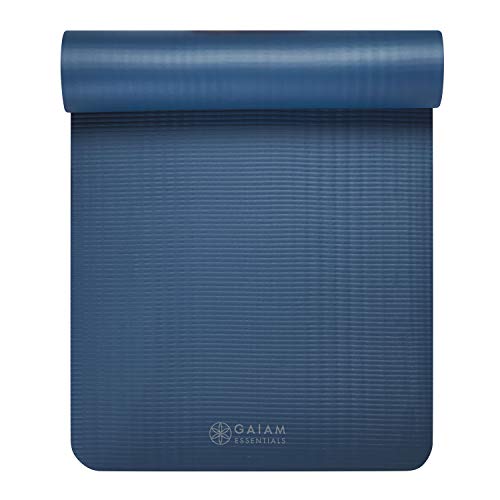 Gaiam Thick Yoga Mat, Exercise & Fitness Mat with Easy-Cinch Carrying Strap - color: Navy, size: 2/5" (10MM)