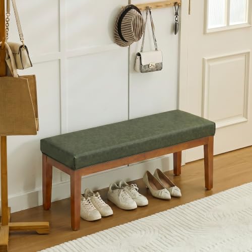 43.5" Upholstered Faux Leather End of Bed Entryway Bench, Olive Green - color: Olive Green-pu