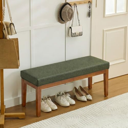 43.5" Upholstered Faux Leather End of Bed Entryway Bench, Olive Green - color: Olive Green-pu