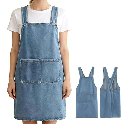 Denim Cross Back Aprons for Women with Front Pockets | Lightweight Cotton Adult Apron, Kitchen Cooking, Gardening, Painting, Pottery & Crafting, Durable & Stain-Resistant - color: Light Blue