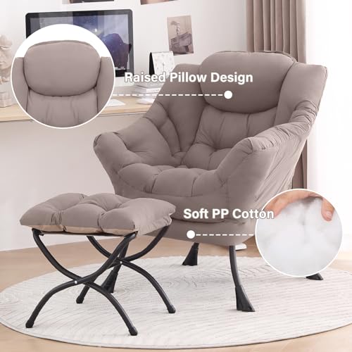 Tiita Lazy Chair with Ottoman, Comfy Reading Accent Chair, Khaki - color: Peach Skin Khaki