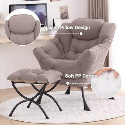 Tiita Lazy Chair with Ottoman, Comfy Reading Accent Chair, Khaki - color: Peach Skin Khaki