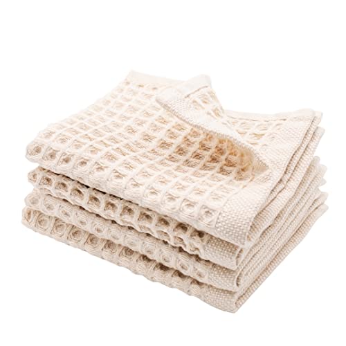 sea me at home Waffle Washcloths Set, 100% Turkish Cotton (Beige) - color: Beige, size: Washcloths Set (4 Pieces)