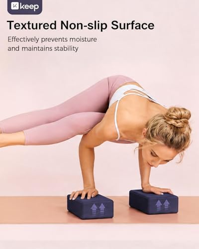 KEEP Yoga Block, High-Density EVA Foam 2 Pack Yoga Block with Non-Slip Textured Surface, Supportive, Lightweight - Ideal for Yoga - color: 2-pack-hibiscus purple