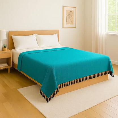 Open Road Goods Solid Color Mexican Yoga Blanket – Large Handwoven Throw for Yoga, Beach, Camping or Home – Soft and Durable Cotton Blend - color: Turquoise, Green