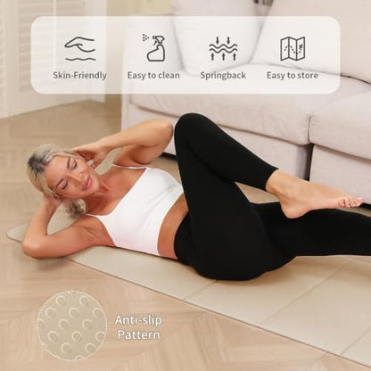 PAIDU Foldable Yoga Mat 10mm Thick, 75"x26" Non-Slip Fitness Exercise Mat - color: Beige