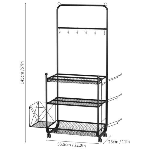 Dumbbell Rack Stand, Yoga Mat Storage Rack, Home Gym Storage Weight Rack for Kettlebells Foam Roller, Sports Equipment Organizer with Hooks and Wheels