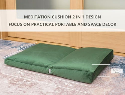 Meditation Cushion,Velvet Meditation Pillow and Zabuton 2-in-1 Portable Design(50 * 70CM). (Green, Service H：9cm) - color: Green