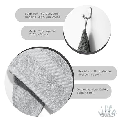 Villa Celestia Cotton Hand Towels Set of 4, 16 x 28, Oeko-TEX Certified, Quick Dry, Silver - color: Silver Grey, size: Hand Towel - Pack of 4