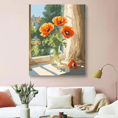 ZRIZQ Paint by Numbers Kit for Adults Beginner,Flowers,16x20 | Full set with wooden brushes,rolled canvas,rich paints.Calming activity.Beginner friendly.Just open and paint. - color: 16"X20"Rolled Canvas-Flowers 4