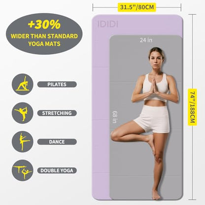 Foldable Yoga Mat Extra Large 74"×31.5" | Double-Sided Non-Slip,Extra Wide Foldable Design,8mm Extra Thick,Exercise Mat for Home, Studio and Travel Use - color: Light Purple+Black