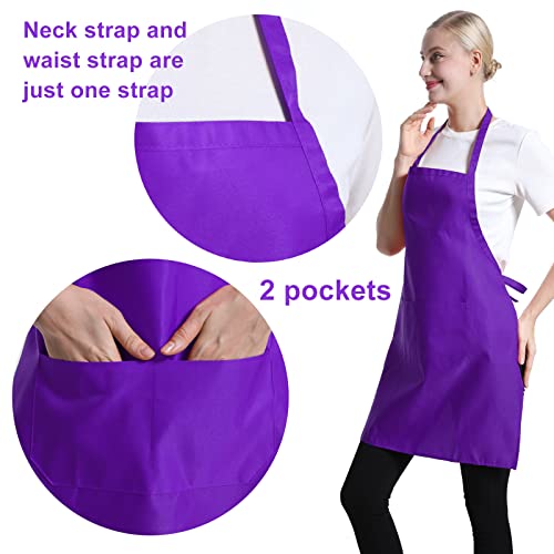 Purple Color Plain Bib Aprons Bulk for Women Men Adult-Unisex Aprons with 2 Front Pockets,Size24 X28 Kitchen Cooking Server Painting Aprons(Purple-15PCS) - color: Purple-15 Pcs