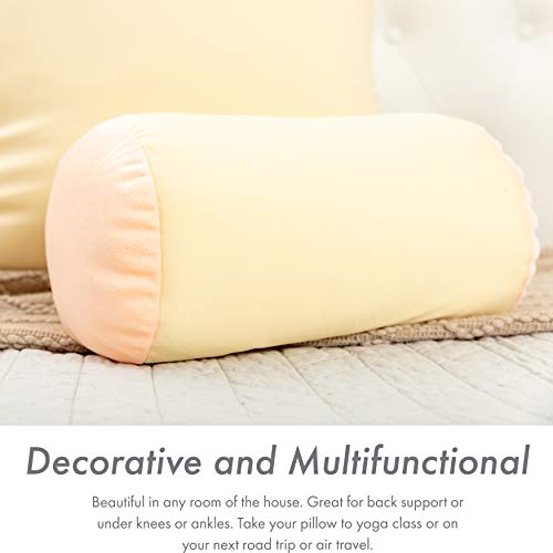 Microbead Bolster Neck Roll Pillow, 14x8 in Cylinder Tube, Off White Cream | Silky feel fabric helps prevent wrinkles & hair breakage; feather-light beads gently cushion head & shoulders as you rest - color: Off White Cream
