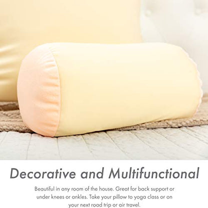 Microbead Bolster Neck Roll Pillow, 14x8 in Cylinder Tube, Off White Cream | Silky feel fabric helps prevent wrinkles & hair breakage; feather-light beads gently cushion head & shoulders as you rest - color: Off White Cream