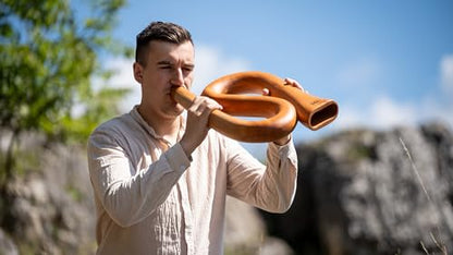 S-shaped Professional Didgeridoo for Meditation, Sound Healing Therapy, Yoga and Circular Breathing — NOT MADE IN CHINA — Mahogany Wood, 2-YEAR WARRANTY - style: S-shape, note D