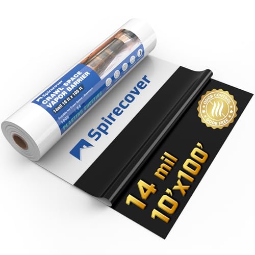 Crawl Space Vapor Barrier, 14 Mil 10x100' Black/White Panda Film | Heavy Duty Plastic Sheeting & Drop Cloth Covering for Crawlspace Encapsulation – Suitable for Commercial and Residential Use - size: 14mil 10'x100'