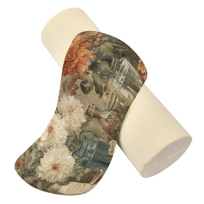 Bolster Pillow Neck Pillow Round Soft Health Memory Foam Pillows Long Cylindrical Body Pillow with Removable Cover Cute Back Yoga Autumn Harvest Flowers Beige 17" x 5.5" - color: Autumn Harvest Flowers Beige
