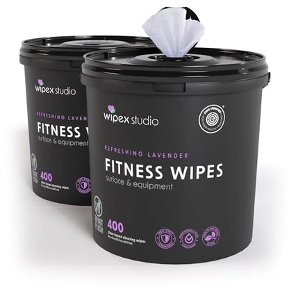 Wipex Gym Wipes – EWG Verified, Fitness Equipment Wipes, Plant-Based Cloth - Lavender & Vinegar to Clean Surfaces, Safe Yoga Mat Cleaner, All Purpose Gym Cleaner, Peloton Bikes, 400 Count (2 Pk) - size: 400 Count (Pack of 2), style: Lavender: Bucket