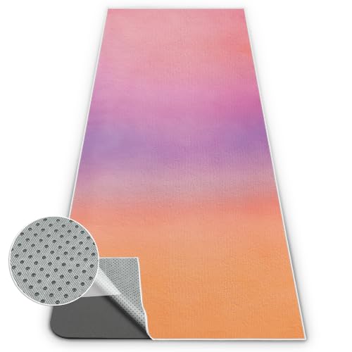 Yoga Mat Towel Non Slip Ultra-Absorbent Hot Yoga Towel, Super Stylish Printed Sweat Hot Yoga Towel, Ideal for Home, Workouts, Pilates, Yoga, 72 x 27in, Purple & Orange - color: Purple & Orange