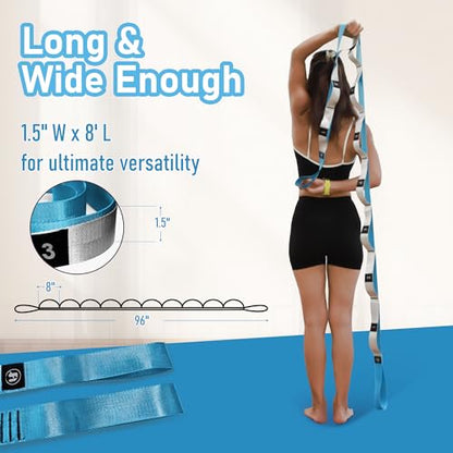 Stretch Bands for Exercise, Non Elastic Yoga Stretching Strap with Loops, 3.8cm x 2.45m, Stretching Bands for Physical Therapy, Yoga, Pilates, Dance, Gymnastics Exercise - color: Blue