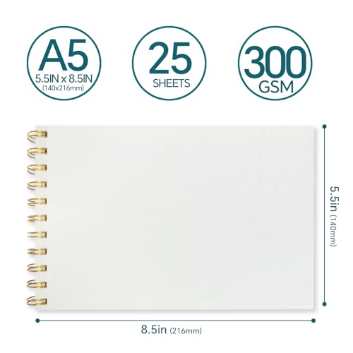 REALART Watercolor Paper Pad, Double-Sided A4 and A5, 140lb/300gsm, 25 Sheets Thickened Painting Book (A5) - color: A5