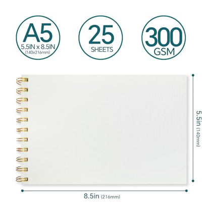 REALART Watercolor Paper Pad, Double-Sided A4 and A5, 140lb/300gsm, 25 Sheets Thickened Painting Book (A5) - color: A5