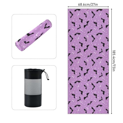 Yoga Mat Towel Halloween Bats Moons, 73" x 27" - color: Halloween Bats Moons