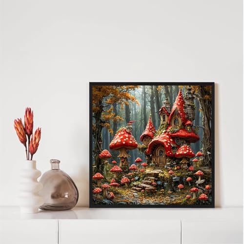 Forest Mushroom House Diamond Art Kits for Adults, 5D Diamond Painting Kits | Diamond Dot for Adults, Small Dimond Art Paintings, Full Drill Gem Painting, Crafts for Adults, Home Wall Decor (14x14inch) - color: QY151