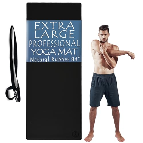 Tatago Hot Yoga Mat Non Slip-Professional Grade Natural Rubber Yoga Mat, Pliates Mat, Stretching Mat or exercise mats for home workout. Nonslip for Hot and Sweaty Classes. Includes Yoga Strap for Carrying and Stretching too. - color: Carbonegro, size: 84