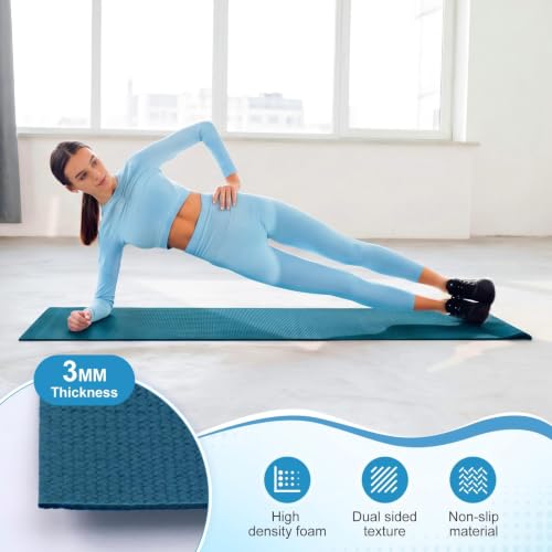 Funtery 3 mm Thin Yoga Mats Bulk, 68 x 24 in - color: Ocean Blue