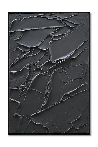NANKAI Hand-Painted Thick Texture Black Minimalist Oil Painting 36x24 Inch Contemporary Art Oil Painting Home Office Wall Decorative Art (with Solid Wood Exterior Frame) - color: Nkhb285