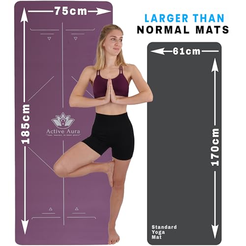 1.Active Aura Printed Body Alignment TPE Yoga Mat for Men and Women to promote correct posture and reduce strain| 8mm Thickness for Superior Cushioning | 185 x 70 cm Extra Wide, Anti Slip Mat, Yoga, Pilates, Exercise for Body Fitness and Health