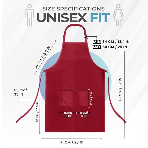 Utopia Kitchen 4 Pack Bib Apron Adjustable with 2 Pockets, Water and Oil Resistant, Cooking Kitchen Chef Apron for Women Men - color: Red