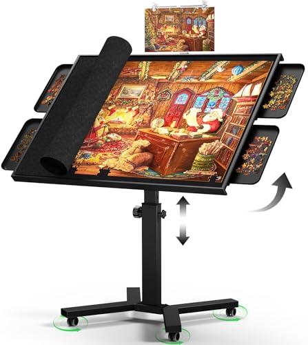 2000 Pieces Jigsaw Puzzle Table with Drawers & Legs, 41.34"x29.53" Metal Adult Puzzle Table (Stability Tested & Ergonomic), Adjustable Height & Tilt Angle, Wooden Puzzle Board with Wheels & Cover - color: Black（2000pcs）