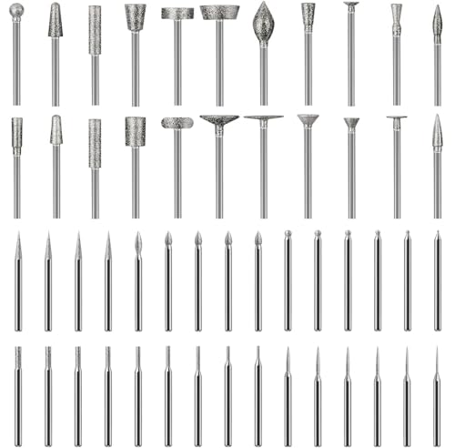 52Pcs Diamond Grinding Bit Polishing Kit Compatible with Dremel, Stone Carving Set Diamond Bits 1/8" (3mm) Shank Accessories for Stone Glass Ceramics Carving, Polishing, Grinding | Stone Carving Set Diamond Bits 1/8" (3mm) Shank Accessories for Stone Glas