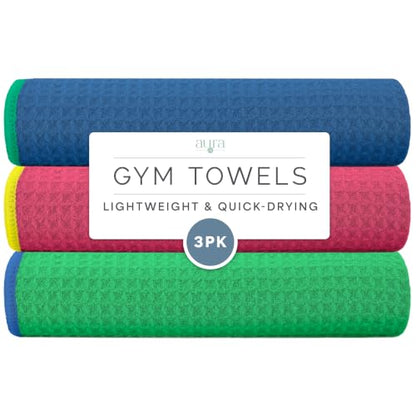 S&T INC. Microfiber Gym Towels, 3 Pack, 16" x 27", Honeycomb Brights - color: Honeycomb Brights