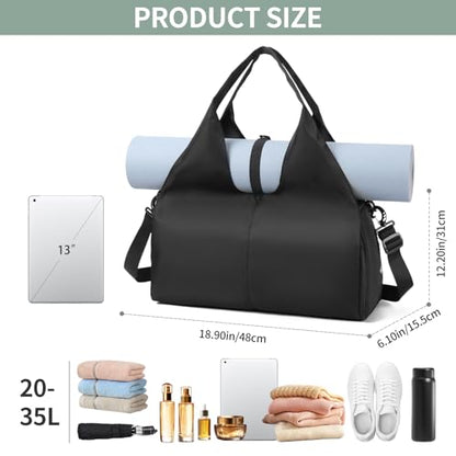 Handbag for Women Yoga Bag Large Capacity Yoga Pad Buckle with Shoe Compartment Water Bottle Sports Gym Bag Travel - color: C02-2 Black