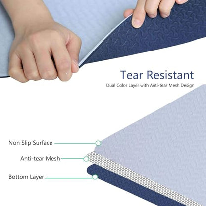 IUGA Yoga Mat Thick Non Slip Anti-tear Pilates Mat Eco Friendly Hot Yoga Mats for Workout & Exercise(72"x 24"x 6mm) - color: Gray