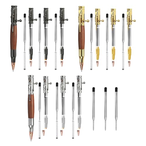 9 Pcs Bolt Action Pen Kits with Mandrel Slimline Turning Supplies Woodturning Ballpoint Gift Kit Bolt Bullet Pens for Men Woodturning DIY Gift (Silver, Gold, Gun Gray)