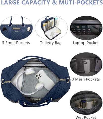 Women Weekender Travel Duffle Bag: Travel Duffel Overnight Bags with Shoe Compartment Large Carry on Tote with Toiletry Bag Weekend Traveling Yoga Gym Hospital Bag for Women with Wet Pocket Blue - color: 05-Blue, size: X-Large
